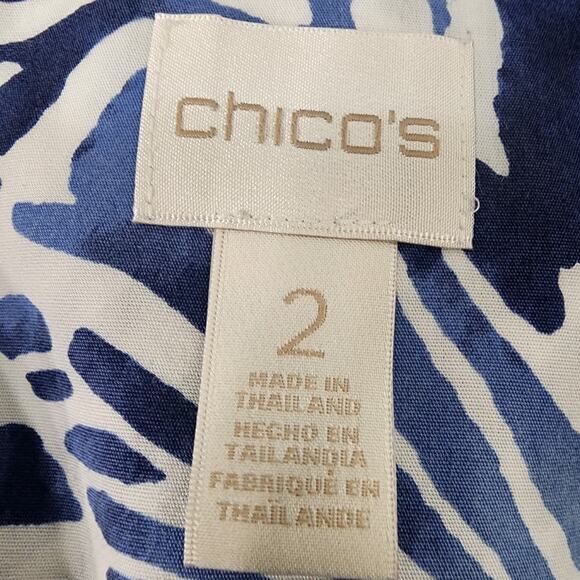 Chico's Shirt No Iron Women's Large Blue White Animal Print Short Sleeve Button - Picture 8 of 9